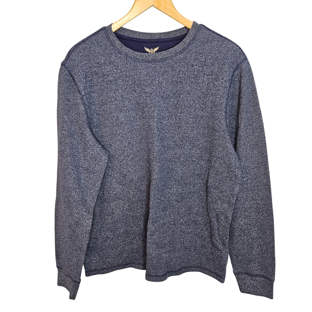 Faded Glory Mens Navy Blue Heathered Thermal Long Sleeve Shirt‎ Size L 42-44 EUC